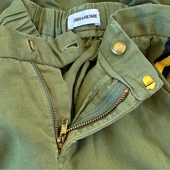 ZADIG & VOLTAIRE green yellow military side leg stripe Pomelo Linen Pants - Picture 8 of 14